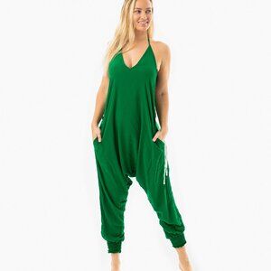 Buddha Pants Womens Cotton Lightweight Tapered Hippie Boho Harem Jumper Green